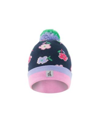  Girls' Winter Floral Pompom Lined Knit Hat - Little Kid, Big Kid