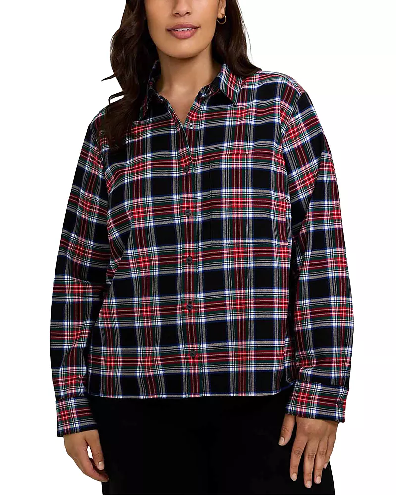 Foxcroft Plus Sandy Plaid Button Front Shirt
