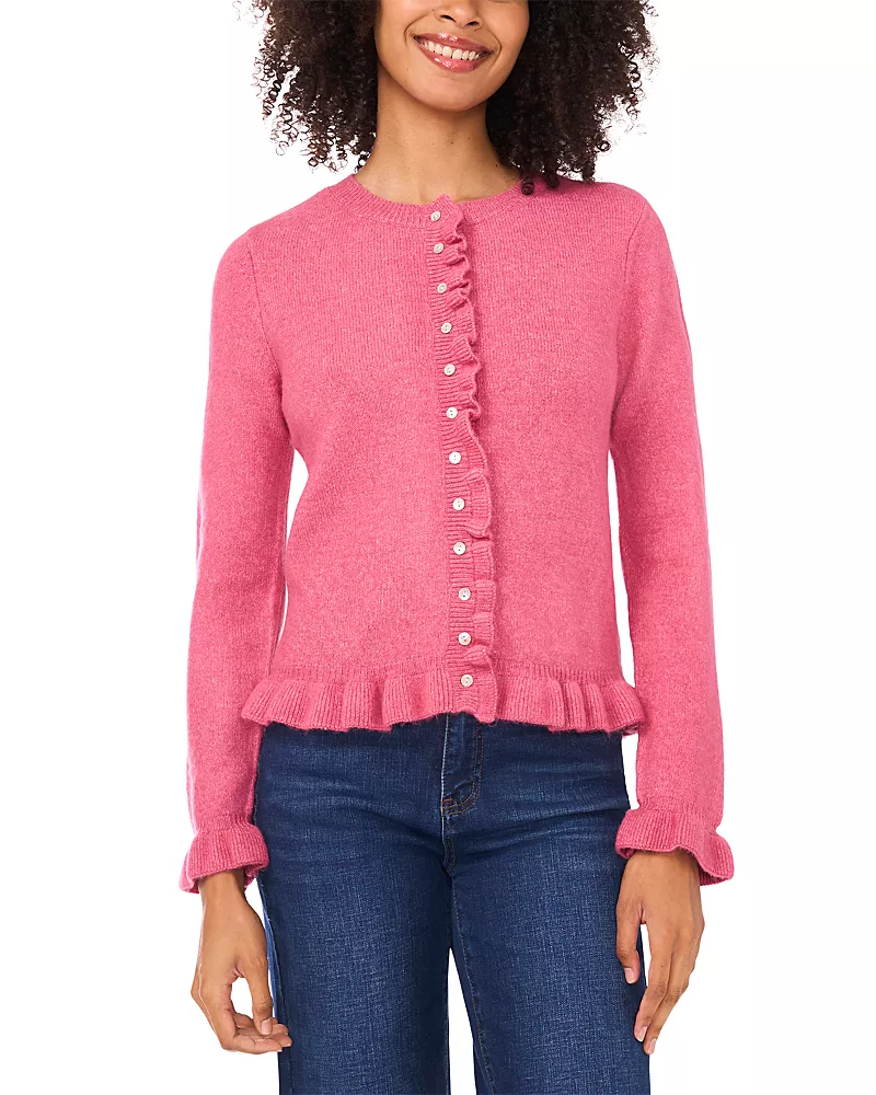 CeCe Ruffle Edge Long Sleeve Cardigan Sweater