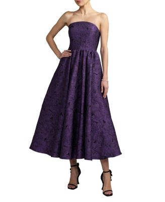  Strapless Brocade A Line Midi Dress With Pockets
