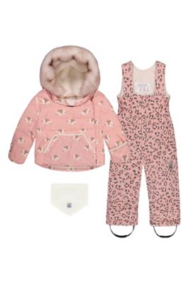  Girls' Leopard Two Piece Coat Pants & Neckwarmer Snowsuit - Little Kid