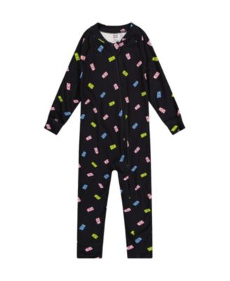 Girls' One Piece Gummy Bears Fleece Zipper Asymmetric Thermal Underwear - Baby