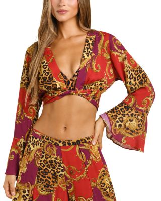 Baroque Leopard Scroll Ambala Crop Top Swim Cover-Up