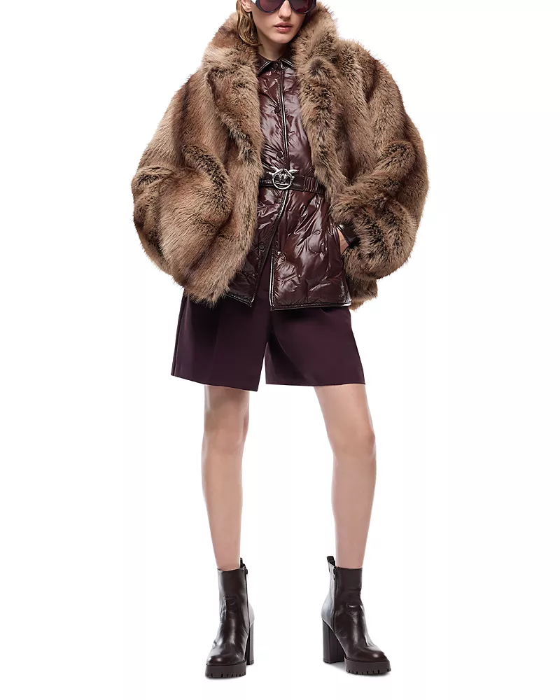 Pinko Caladenia Faux Fur Caban Coat