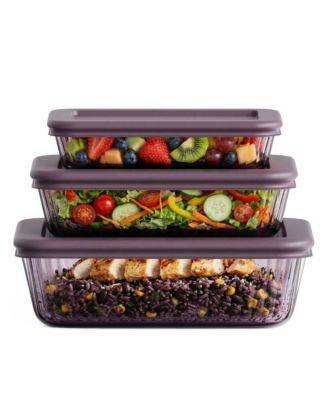  Stripe-Tinted Rectangle Glass Container Set, 6-Piece Set