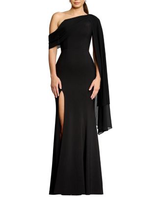  Sera One-Shoulder Draped Crepe Mermaid Gown