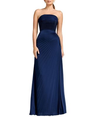  Kinley Strapless Pleated Satin Gown
