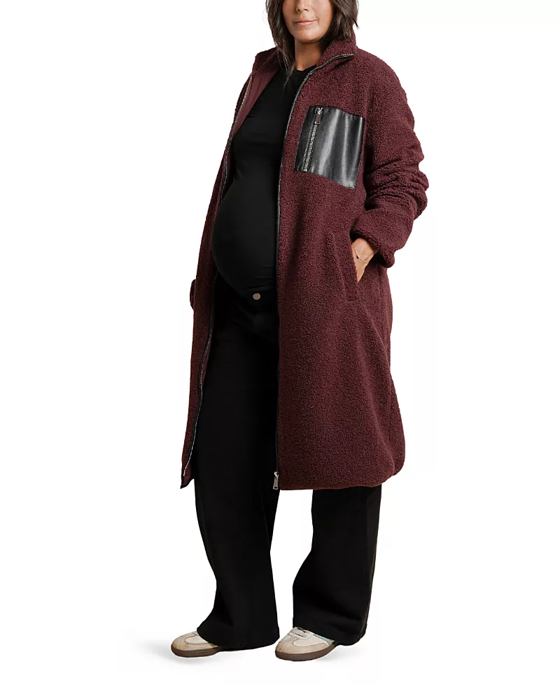 Nom Maternity Teddi Maternity & Baby Wearing Long Coat