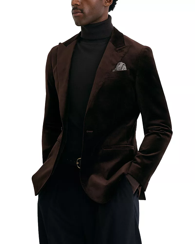 Reiss Apsara Cotton Blend Peak Lapel Velvet Blazer
