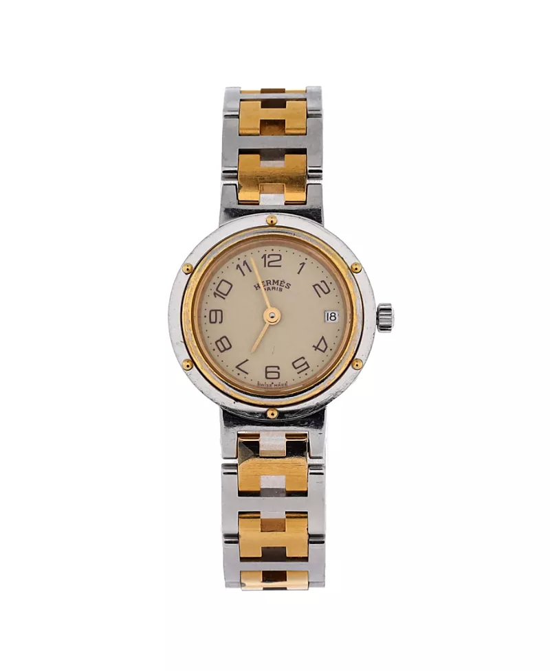 Pre-Owned HERMES Clipper Quartz Watch in Stainless Steel with Plated Metal 24mm