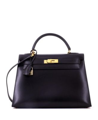 Kelly 32 Handbag Black Box Calf with Gold Hardware