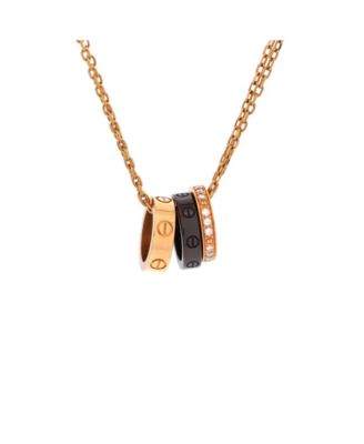 Love 3 Ring Pendant Necklace 18K Rose Gold and Ceramic with Diamonds, 16.25"