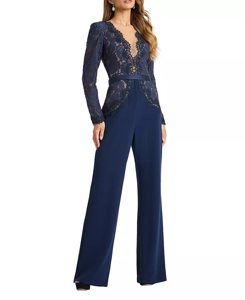 Tadashi Shoji Amaris Plunging Illusion Lace Jumpsuit