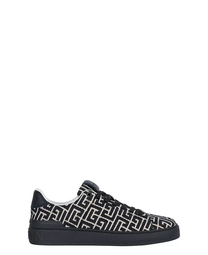 Balmain Men's B-court Trainers in Leather and Monogram Jacquard