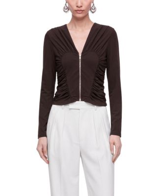 Ruffle Trim Zip Front Blouse