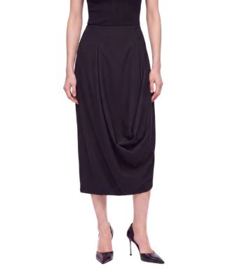  Draped Pleat Detail Midi Skirt