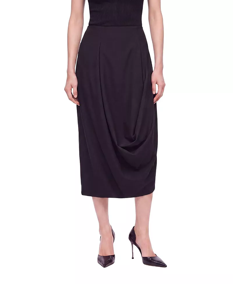 Nocturne Draped Pleat Detail Midi Skirt