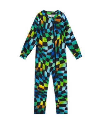 Boys' One Piece Checkered Fleece Zipper Asymmetric Thermal Underwear - Baby