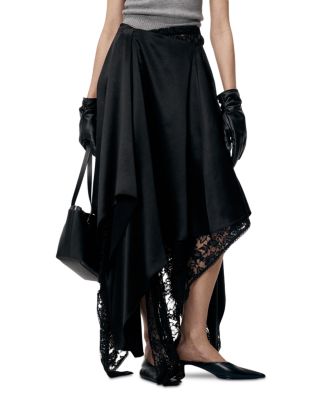 Silk Asymmetrical Lace Trim Skirt