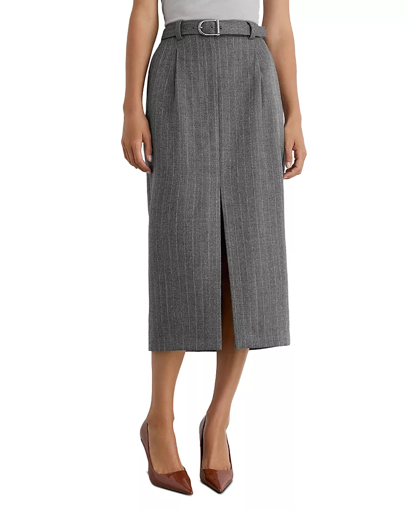 Reiss Petites Astrid Wool Pinstriped Midi Skirt