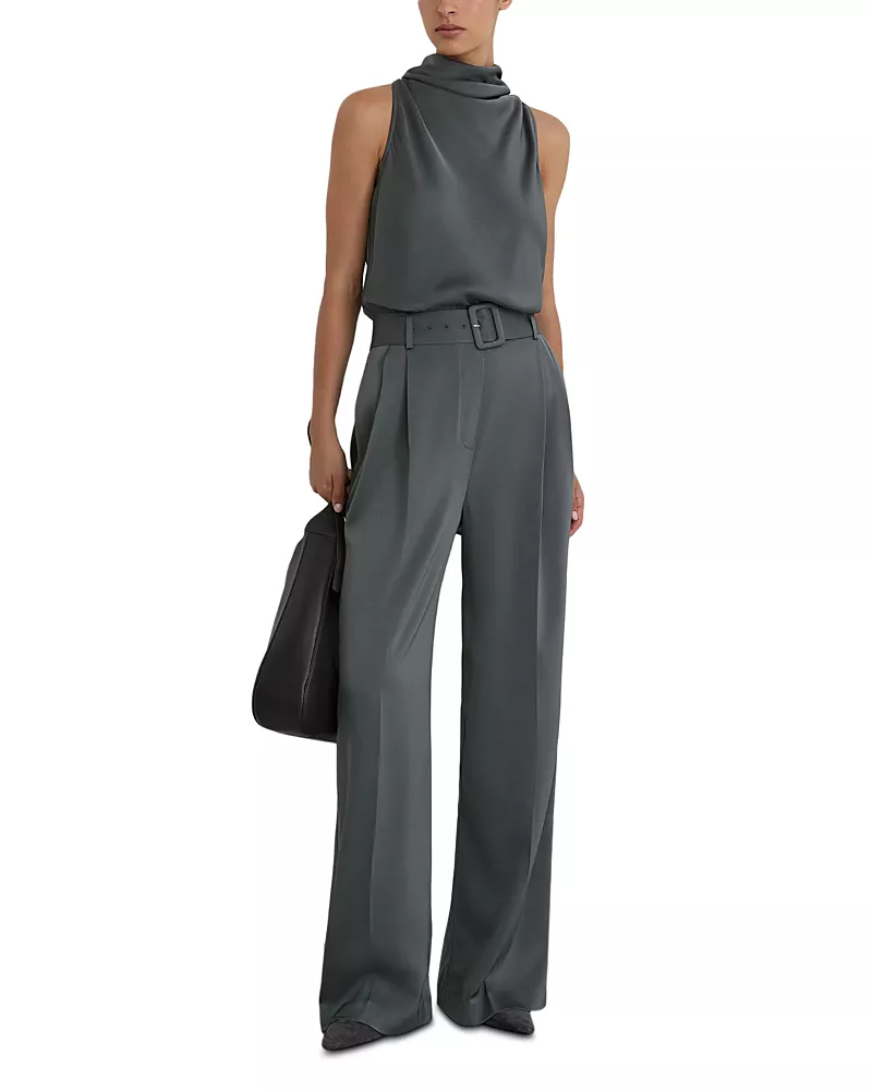 Reiss Petite Erica Matte Satin Belted Jumpsuit