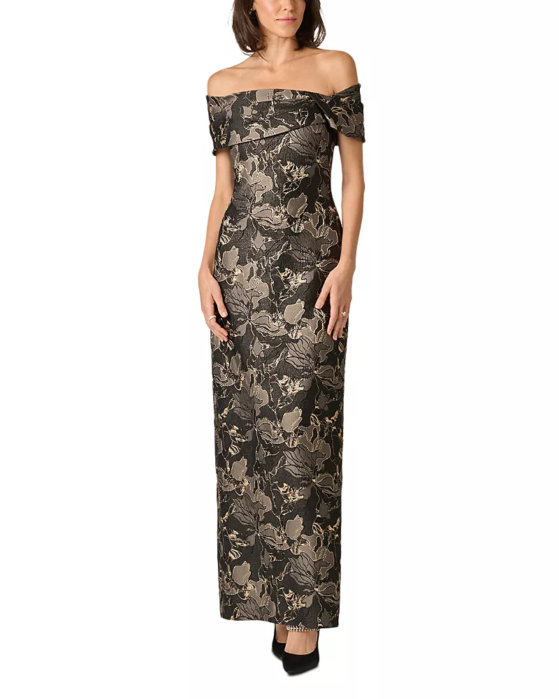 Aidan Mattox Off-the-Shoulder Jacquard Gown