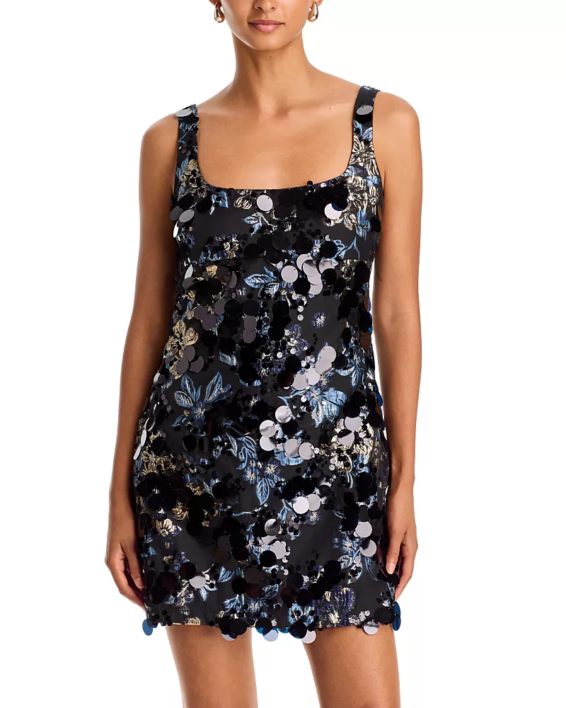 Aqua Paillette Brocade Mini Dress - Exclusive