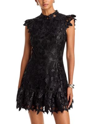 Aqua Sequinned Floral Lace Mini Dress - Exclusive