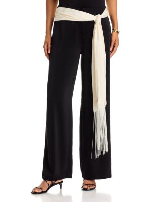 Aqua Satin Fringe Scarf Pants - Exclusive