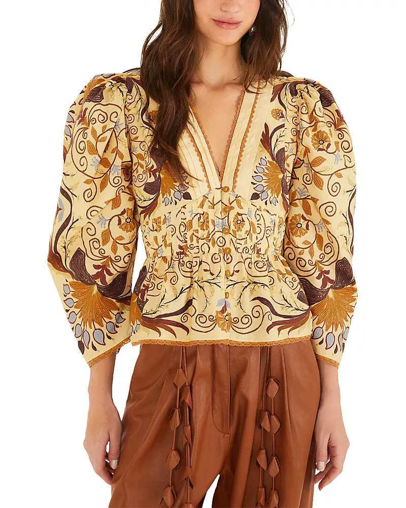 Farm Rio Luize Cotton Peplum Blouse