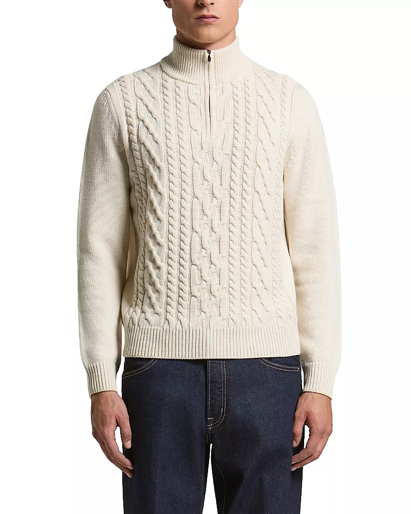 Peserico Wool Cable Knit Quarter Zip Sweater