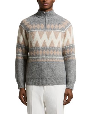 Alpaca Blend Fair Isle Quarter Zip Sweater