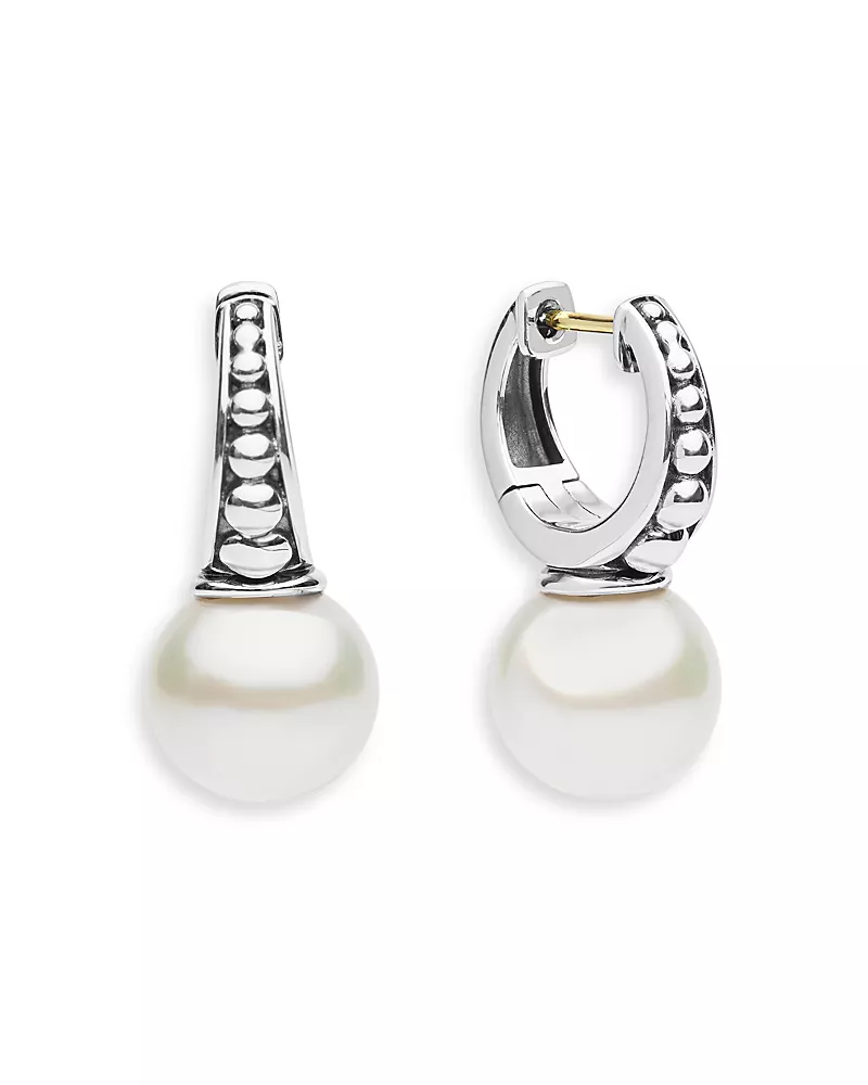 Lagos Sterling Silver Cultured Freshwater Pearl Luna Pearl Drop Huggie Hoop Earrings