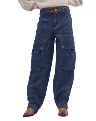 Brentwood Textured High Rise Cargo Jeans in Atlantic