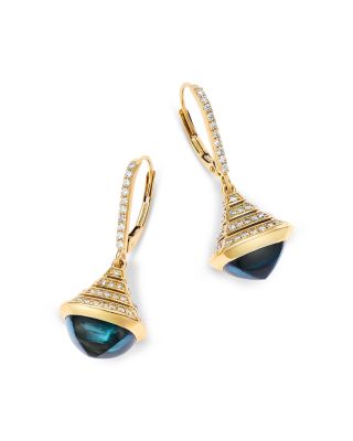 Diamond & Blue Topaz Drop Earrings in 14K Yellow Gold, 0.75 tcw