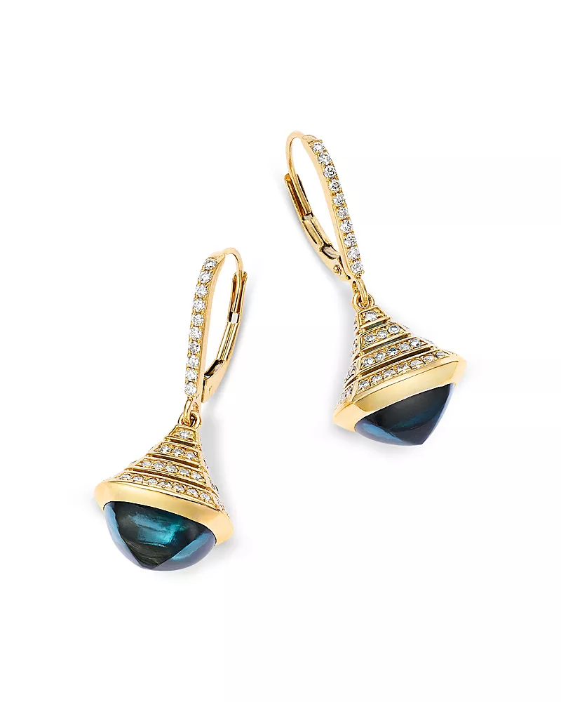 Bloomingdale's Fine Collection Diamond & Blue Topaz Drop Earrings in 14K Yellow Gold, 0.75 tcw