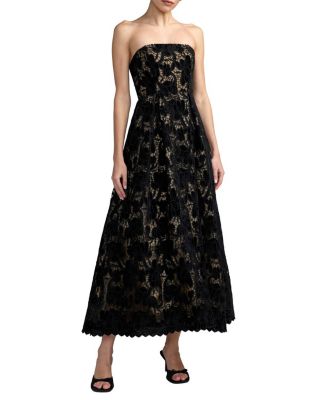  Floral Lace Strapless A-Line Midi Dress