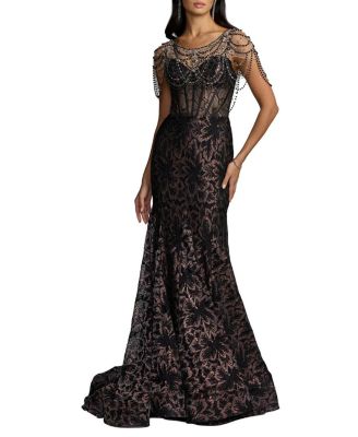  Lace Corset Gown With Draped Beading