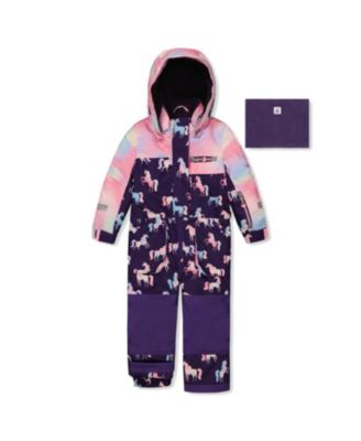 Girls' Play Unicorn Hood & Expandable Sleeve One Piece Snowsuit - Little Kid