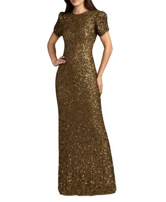  Petite Gathered Short Sleeve Beaded Gown