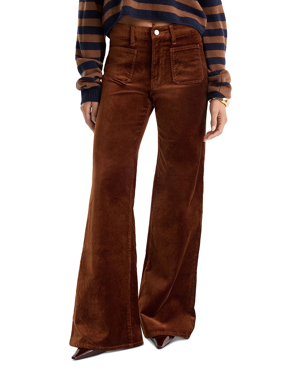 Good American Good Waist Velvet High Rise Palazzo Jeans
