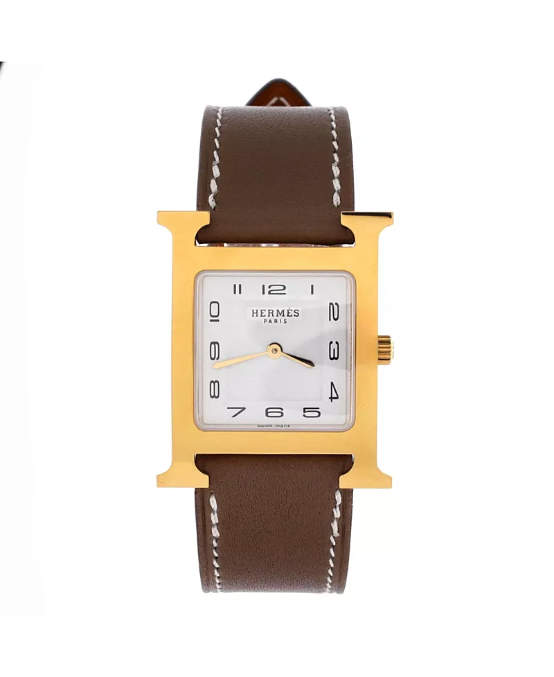 Pre-Owned Hermes Heure H Quartz Watch in Stainless Steel and Leather 26mm