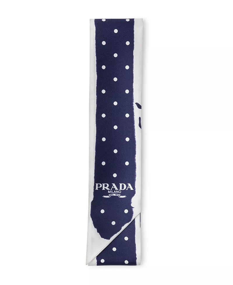 Prada Printed Twill Skinny Scarf