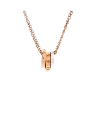  Love 3 Ring Pendant Necklace 18K Rose Gold and 18K White Gold with 6 Diamonds, 16"