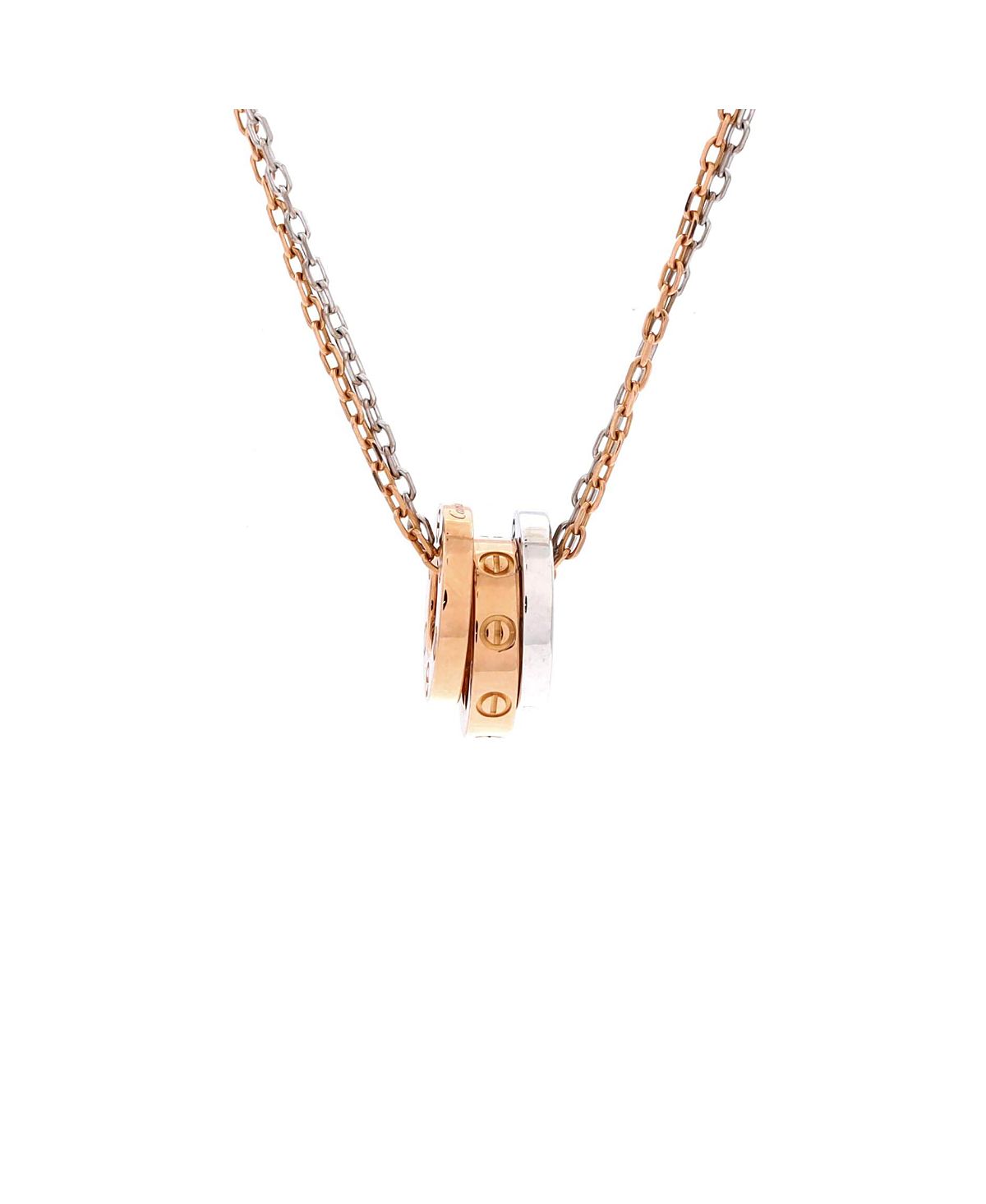 Pre-Owned Cartier Love 3 Ring Pendant Necklace 18K Rose Gold and 18K White Gold with 6 Diamonds