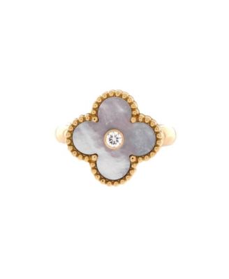  Vintage Alhambra Ring 18K Gold with Mother of Pearl and Diamond