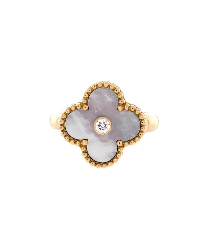 Pre-Owned Van Cleef & Arpels Vintage Alhambra Ring 18K Gold with Mother of Pearl and Diamond