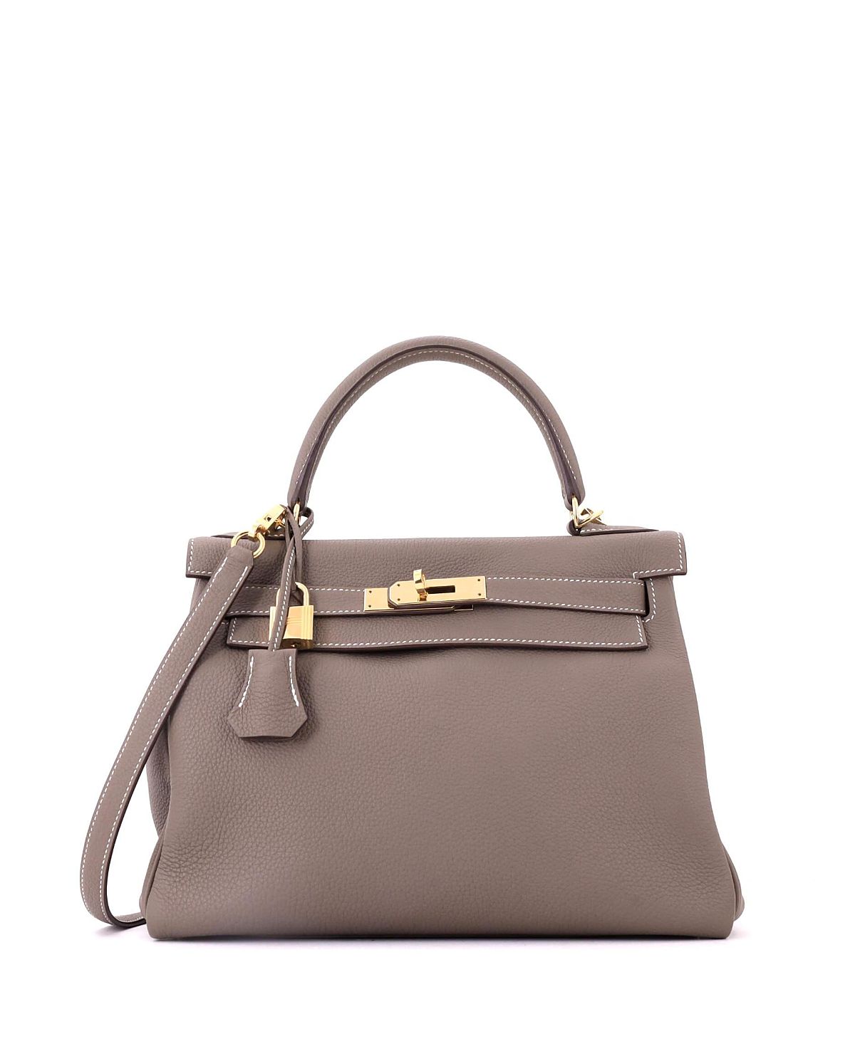 Pre-Owned Hermes Kelly 28 Handbag Grey Togo with Gold Hardware