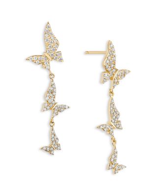 14K Yellow Gold Diamond Butterfly Drop Earrings, 0.42 tcw