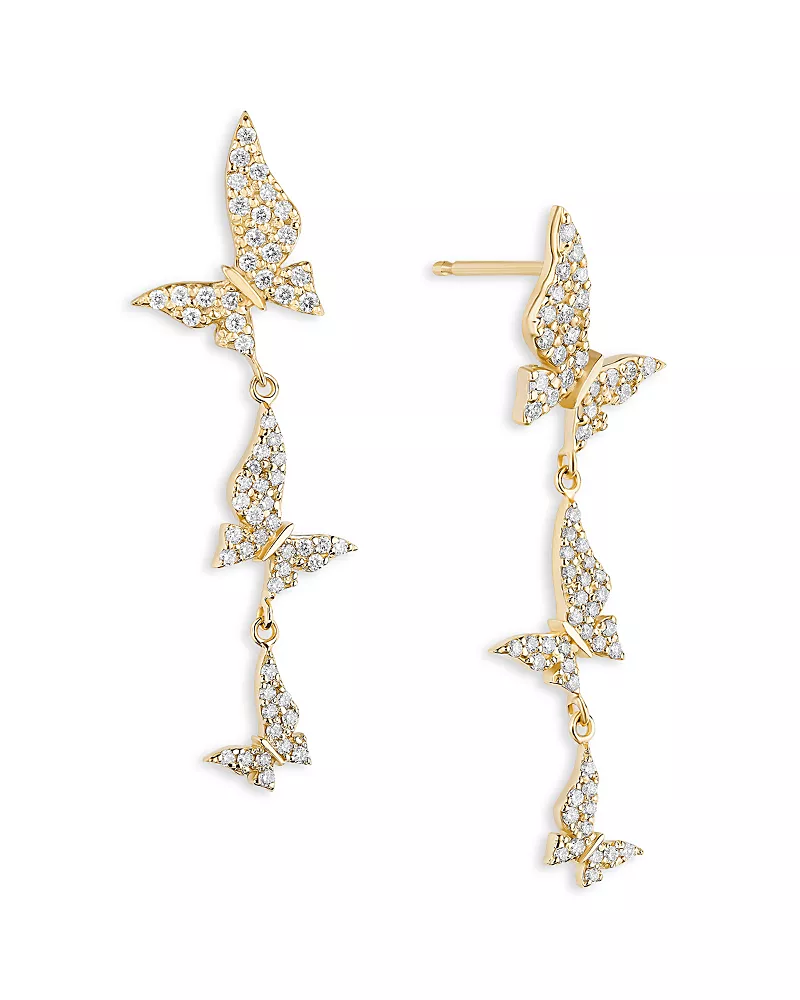 Lana 14K Yellow Gold Diamond Butterfly Drop Earrings, 0.42 tcw
